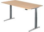 Schreibtisch TOPAS LINE, elektrisch höhenverstellbar, C-Fuß, B 2000 x T 1000 x H 650-1300 mm, Eiche/graphit + Memoryschalter, Kabelkanal