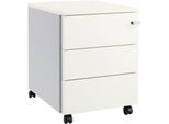 Schäfer Shop Pure Rollcontainer 333, Stahlkorpus, Holzfront, Rollen, abschließbar, B 435 x T 565 x H 567 mm, 3 Schübe, weißaluminium/weißaluminium