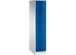 C+P Schließfachschrank Resisto, 1 Abteil, 5 Fächer, B 396 x T 640 x H 1950 mm, Lichtgrau/Enzianblau