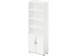 Schäfer Shop Select Kombischrank LOGIN, oben 4 Regale, unten 2 Ordnerhöhen mit Türen, B 800 x T 420 x H 2240 mm, weiß/weiß