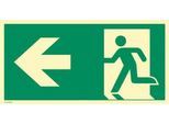 moedel Fluchtwegschild „Notausgang links Pfeil links“, nach ISO 7010 E001, Kunststoff selbstklebend, langnachleuchtend, B 400 x H 200 mm