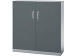 Büroschrank, 3OH, abschließbar, mit aufliegenden Türen, B 1200 mm, Basaltgrau/Weißalu