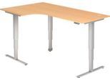 Winkelschreibtisch ULM, elektrisch höhenverstellbar, 90° Winkel links, T-Fuß, B 2000 x T 1200 x H 625-1275 mm, Buche/weißalu + Memoryschalter