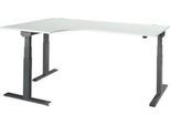 Schäfer Shop Select Winkelschreibtisch ERGO-T 2.0, elektrisch höhenverstellbar, 90° Winkel links, T-Fuß, B 2000 mm, lichtgrau/anthrazit