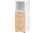Schubladenschrank Breno, 4 Schübe, 1 Fach, Metallgriffe, B 400 x T 420 x H 1100 mm, weiß/Eiche