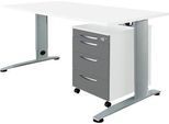 Schäfer Shop Select Büromöbelset 2-tlg. LOGIN C-Fuß Schreibtisch, B 1600 mm + Rollcontainer, 3 Schübe, Utensilienauszug, Zentralverschluss, graphit/weiß