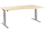 Schäfer Shop Select Schreibtisch ERGO-T, elektrisch höhenverstellbar, Freiform, Ansatz rechts, T-Fuß, B 1800 x H 640-1300 mm, Ahorn-Dekor/weißalu