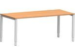Schäfer Shop Genius Schreibtisch Modena Flex, Rechteck, 4-Fuß Rechteckrohr, B 1800 x T 800 x H 650-850 mm, Buche/weißaluminium