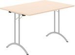 Schäfer Shop Select Klapptisch, Rechteck, Doppel-T-Fußgestell, Spezial-Klappbeschlag & Bodenausgleich, B 1200 x T 800 x H 720 mm, Ahorn-Dekor/alusilber