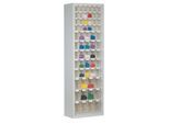 Magazinschrank, Volumen 333 l, 61 herausnehmbare Klappkästen mit Griffmulde, B 665 x T 250 x H 2000 mm, lichtgrau/transparent