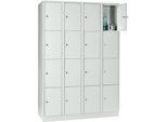 Wertfachschrank 300 mm, 4 Abteile, 16 Fächer, Sicherheitszylinderschloss, Sockel, lichtgrau