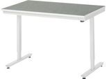 Rau Arbeitstisch Adlatus, elektrisch höhenverstellbar, 25 mm Spanplatte, Linoleumbelag, 150 kg, B 1250 x T 800 x H 720-1120 mm, hellgrau/lichtgrau