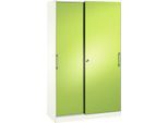 Schiebetürenschrank ASISTO C 3000, 5 Ordnerhöhen, abschließbar, Breite 1200 mm, weiß/virdingrün