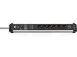 Brennenstuhl Premium-Protect-Line 6-fach Steckdosenleiste, 3 m Kabel, 60.000A Überspannungsschutz, 2 USB-Ports, eloxiertes Aluminium, schwarz/alusilber