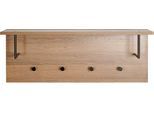 Wandgarderobe HAKU, 4 Haken mit jeweils 3 kg Tragkraft, Kleiderstangen, Hutablage, B 800 x T 200 x H 300 mm, Holz/Metall, dunkles Eiche-Dekor/schwarz