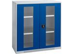 Schäfer Shop Genius Flügeltürenschrank FS, Stahl, Sichtfenster, Lüftungslöcher, B 1055 x T 520 x H 1105 mm, 3 OH, Weißalu/Enzianblau, bis 300 kg