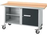 Mobile Werkbank Schäfer Shop Select PWi 150-1, Buche-Dekor Multiplexplatte, mit Stahlkante, bis 400 kg, B 1500 x T 700 x H 840 mm