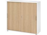 Schiebetürschrank Breno, abschließbar, Spanplatte, melaminharzbeschichtet, B 1200 x T 400 x H 1100 mm, 3 Ordnerhöhen, weiß/Eiche