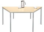 Schäfer Shop Pure Stahlrohrtisch, Trapez, Quadratrohrfuß, B 1600 x T 800 x H 720 mm, Ahorn/weißaluminium
