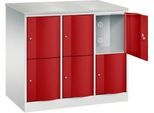 C+P Schließfachschrank Resisto, 3 Abteile, 6 Fächer, B 1148 x T 640 x H 1077 mm, Lichtgrau/Rubinrot