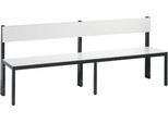 Sitzbank Basic Plus, 1-seitig, Rückenlehne, ohne Schuhrost, 4-Fußgestell schwarzgrau RAL 7021, B 1960 mm, Dekor weiß