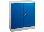 Schäfer Shop Select Stahlschrank, 2 OH, 2 höhenverstellbare Einlegeböden, Drehzylinderschloss, B 916 x T 422 x H 1000 mm, lichtgrau RAL 7035/enzianblau RAL 5010