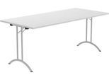 Schäfer Shop Select Klapptisch, Rechteck, Doppel-T-Fußgestell, Spezial-Klappbeschlag & Bodenausgleich, B 1800 x T 800 x H 720 mm, lichtgrau/alusilber