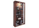 Wandvitrine Vitrosa Maxi, mit LED-Beleuchtung, 8 Einlegeböden, 2 Flügeltüren, B 590 x T 180 x H 1140 mm, Glas & Holz, Kern-Nussbaum-Dekor