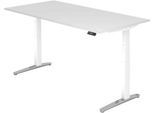 Schreibtisch TOPAS LINE, elektrisch höhenverstellbar, C-Fuß, B 2000 x T 1000 x H 650-1300 mm, weiß/weißaluminium + Memoryschalter, Kabelkanal