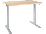 Schäfer Shop Select Schreibtisch ERGO-T 2.0, elektrisch höhenverstellbar, Rechteck, T-Fuß, B 1200 x T 800 x H 715-1205 mm, Ahorn/weißalu