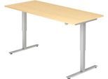 Schreibtisch ULM, elektrisch höhenverstellbar, Rechteck, T-Fuß, B 1800 x T 800 x H 720-1190 mm, Ahorn/alusilber + Kabelwanne