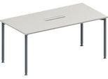 Schäfer Shop Genius Konferenztisch, 6-fach Anschluss, Rechteck, 4-Fuß Rundrohr, B 1600 x T 800 x H 720-840 mm, lichtgrau/weißalu