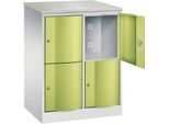 C+P Schließfachschrank Resisto, 2 Abteile, 4 Fächer, B 772 x T 540 x H 1077 mm, Lichtgrau/Clowngrün