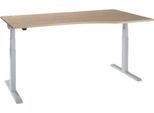 Schäfer Shop Select Schreibtisch ERGO-T 2.0, elektrisch höhenverstellbar, Freiform Ansatz rechts, T-Fuß, B 1800 x H 640-1300 mm, Eiche/weißalu
