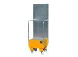 Fahrbare Auffangwanne mit Lochplattenwand, aus Stahl, Kapazität 1 x 60-Liter Fass, orange