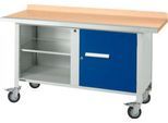 Mobile Werkbank Schäfer Shop Select PWi 150-1, Buche-Dekor Multiplexplatte, mit Stahlkante, bis 400 kg, B 1500 x T 700 x H 840 mm