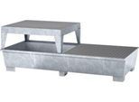 IBC-Station ASECOS, Stahl, mit Gitterrost, Abfüllblock u. Staplerschuhen, 1000 l Auffangvolumen, B 2680 x T 1300 x H 950 mm, verzinkt