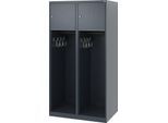 Feuerwehrspind C+P Evolo Youngster, 2 Abteile, ohne Helmhalter, Bodengleiter, B 800 x T 500 x H 1530 mm, RAL 7016 Anthrazitgrau