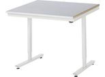 Rau Arbeitstisch Adlatus, elektrisch höhenverstellbar, 25 mm MDF-Platte, Stahlblechbelag, 150 kg, B 1000 x T 1000 x H 720-1120 mm, silber/lichtgrau