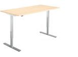Schreibtisch Start Off, elektrisch höhenverstellbar, Rechteck, T-Fuß, B 1600 x T 800 x H 755-1255 mm, Ahorn/weißalu