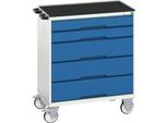 Mobiler Schubladenschrank Bott verso, 5 Schübe, bis 50 kg je Schub, Vollauszug, B 800 x T 550 x H 965 mm, Stahlblech, Grau-Blau