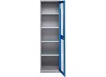 Schäfer Shop Genius Flügeltürenschrank FS, Stahl, Sichtfenster, Lüftungslöcher, B 545 x T 520 x H 1950 mm, 5 OH, Weißalu/Enzianblau, bis 250 kg