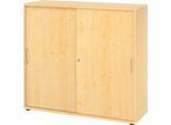 Schiebetürschrank Breno, abschließbar, Spanplatte, melaminharzbeschichtet, B 1200 x T 400 x H 1100 mm, 3 Ordnerhöhen, Ahorn/Ahorn