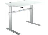Schreibtisch Standard, elektrisch höhenverstellbar, Rechteck, C-Fuß, B 1200 x T 800 x H 725-1185 mm, lichtgrau/weißaluminium RAL 9006