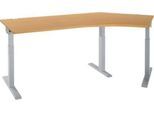Schäfer Shop Select Winkelschreibtisch ERGO-T 2.0, 135° Winkel, Ansatz rechts, T-Fuß, B 2165 x T 800 x H 675-895 mm, Buche/weißalu