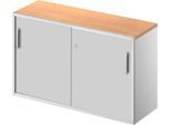 Schäfer Shop Genius Beistellschrank TETRIS SOLID, 2 OH, in Schreibtischhöhe, B 1200 mm, 25 mm Abdeckplatte, Buche-Dekor/weißalu