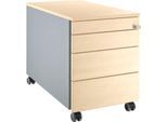 Schäfer Shop Genius Rollcontainer 1233, 3 Schubladen, 1 Utensilienauszug, Zentralverschluss, seitliche Griffnut, B 435 x T 765 x H 577 mm, weißalu/weißalu/Ahorn-Dekor