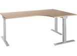 Schäfer Shop Select Winkelschreibtisch ERGO-T 2.0, 90° Winkel, Ansatz rechts, T-Fuß, B 2000 x T 1200/800 x H 675-895 mm, Eiche/weißalu