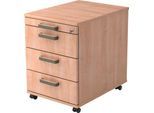 Rollcontainer TOPAS LINE, 3 Schübe, 1 Utensilienauszug, abschließbar, Nußbaum-Dekor/Nußbaum-Dekor, T 580 mm