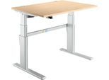 Schreibtisch Komfort, elektrisch höhenverstellbar, Rechteck, C-Fuß, B 1200 x T 800 x H 655-1305 mm, Ahorn/weißaluminium RAL 9006